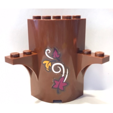reddish brown cylinder quarter 3 x 3 x 5 with 1 x 1 cutout and 2 arch tops with bright light orange and magenta leaves and metallic swirl pattern 2 sticker - set 41164