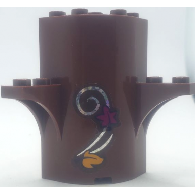 reddish brown cylinder quarter 3 x 3 x 5 with 1 x 1 cutout and 2 arch tops with bright light orange and magenta leaves and metallic swirl pattern 3 sticker - set 41164