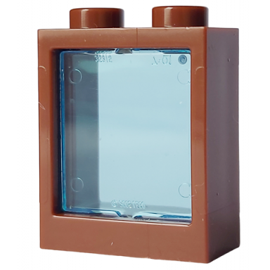 reddish brown window 1 x 2 x 2 flat front with trans-light blue glass 60592 60601