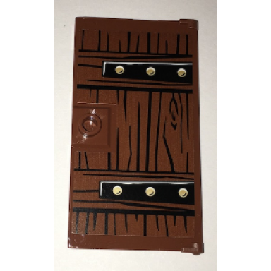 reddish brown door 1 x 4 x 6 with stud handle with wood grain and metal brackets with 6 gold bolts pattern sticker - set 70594