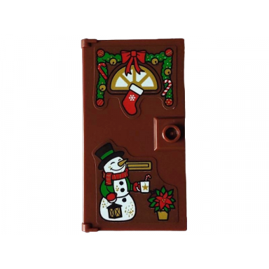 reddish brown door 1 x 4 x 6 with stud handle with gold window and letterbox christmas decoration white snowman red and green plant pattern stickers - set 4002023