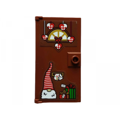 reddish brown door 1 x 4 x 6 with stud handle with gold window and letterbox christmas decoration white santa nightcap red and green presents pattern stickers - set 4002023