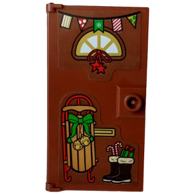 reddish brown door 1 x 4 x 6 with stud handle with gold window and letterbox christmas decoration medium nougat and red sleigh dark brown boots pattern stickers - set 4002023