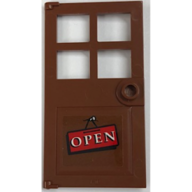 reddish brown door 1 x 4 x 6 with 4 panes and stud handle with open pattern sticker - set 21310