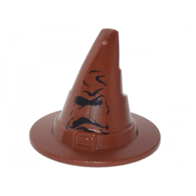 reddish brown minifigure headgear hat wizard witch with black hp sorting hat pattern