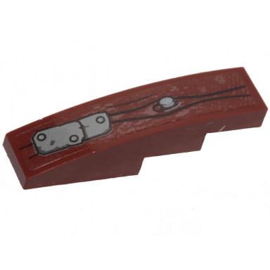 reddish brown slope curved 4 x 1 with wood grain metal plates and silver nails pattern sticker - set 70419