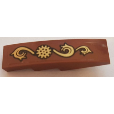 reddish brown slope curved 4 x 1 with gold gear and ornament pattern model left side sticker - set 70810