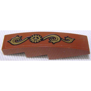 reddish brown slope curved 4 x 1 with gold gear and ornament pattern model right side sticker - set 70810