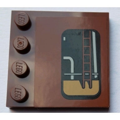 reddish brown tile modified 4 x 4 with studs on edge with window with pipes and ladder pattern model right side sticker - set 75059