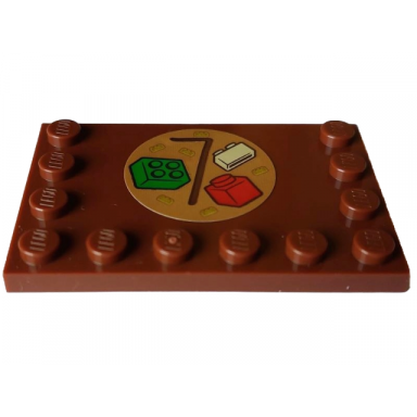 reddish brown tile modified 4 x 6 with studs on edges with reddish brown number 7 and red tan green and gold lego bricks on medium nougat circle pattern sticker - set 4002023