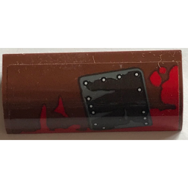 reddish brown slope curved 1 x 4 x 1 1 3 with mud splotches and black and silver squared patch pattern sticker - set 70907