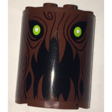 reddish brown cylinder half 2 x 4 x 4 with tree bark lines lime eyes and open mouth pattern sticker - set 75902