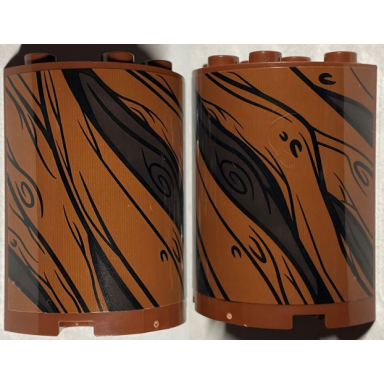 reddish brown cylinder half 2 x 4 x 4 with black and dark brown tree bark lines pattern sticker - set 76407