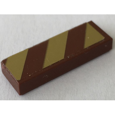 reddish brown tile 1 x 3 with gold danger stripes pattern model left side sticker - set 41068