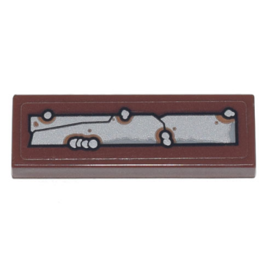 reddish brown tile 1 x 3 with silver metal plates seams and rivets rust and dirt pattern sticker - set 70840