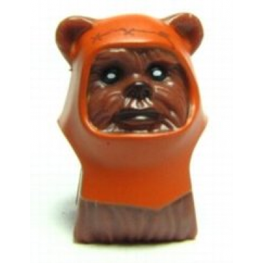 reddish brown minifigure head modified sw ewok with dark orange hood with reddish brown stitching pattern
