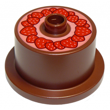 reddish brown duplo cake with strawberry topping pattern