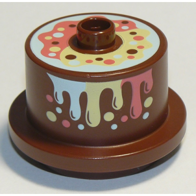 duplo cake with rainbow topping and frosting pattern