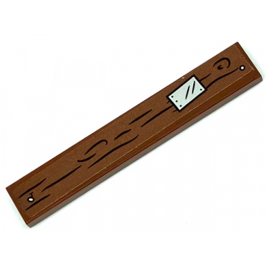 reddish brown tile 1 x 6 with wood grain and silver metal plate pattern sticker - set 70430