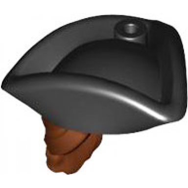 reddish brown minifigure hair combo hair with hat long hair with ponytail and molded black pirate tricorne hat pattern