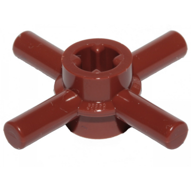 reddish brown technic axle connector hub with 4 bars and through axle hole