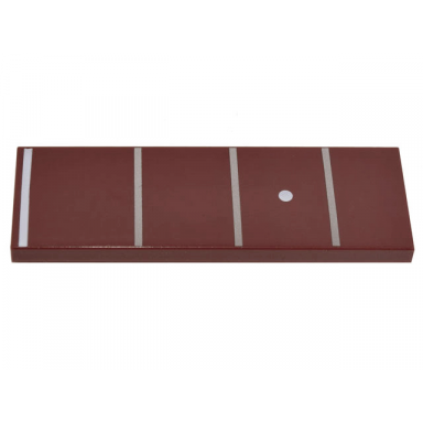 reddish brown tile 2 x 6 with guitar fretboard frets 1-4 with fret marker inlay 1 white line 3 silver lines and 1 white dot pattern
