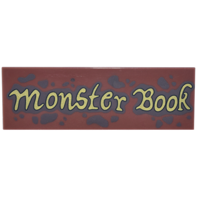 reddish brown tile 2 x 6 with dark brown spots and splatters and gold script monster book pattern