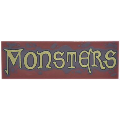 reddish brown tile 2 x 6 with dark brown spots and splatters and gold monsters pattern