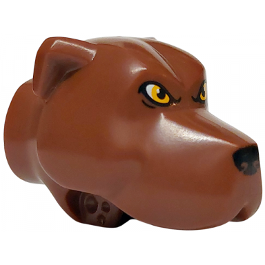 reddish brown dog head jaw upper with pin hole with bright light orange eyes and black nose pattern