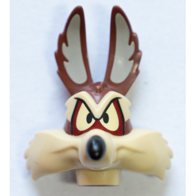 reddish brown minifigure head modified looney tunes wile e coyote with black nose tan face and eyes pattern