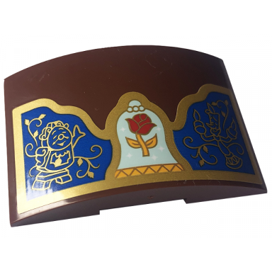 reddish brown slope curved 6 x 4 double with red rose bright light orange and light aqua bell gold frame cogsworth and lumiã¨re lumiere on blue background pattern sticker - set 43227