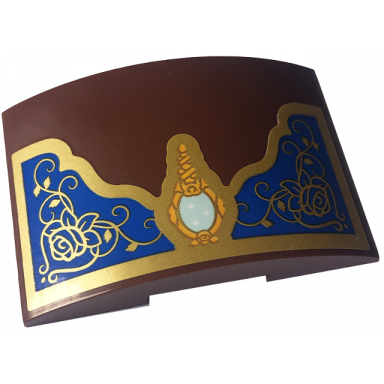 reddish brown slope curved 6 x 4 double with bright light orange and light aqua mirror gold frame and roses on blue background pattern sticker - set 43227