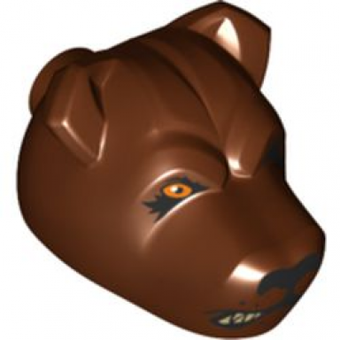 reddish brown dog head with black nose bright light orange eye closed eye snarling mouth half closed pattern hp fluffy middle head