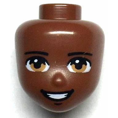 reddish brown mini doll head friends with dark tan eyes black eyebrows and open mouth smile pattern