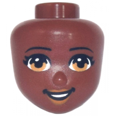reddish brown mini doll head friends with black eyebrows medium nougat eyes and lips open mouth smile with teeth pattern