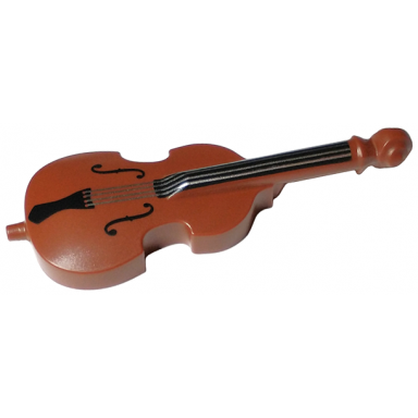 reddish brown minifigure utensil musical instrument double bass with black neck tailpiece and f holes and silver strings pattern