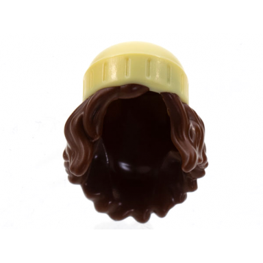 reddish brown mini doll hair combo hair with hat long wavy with molded bright light yellow beanie pattern
