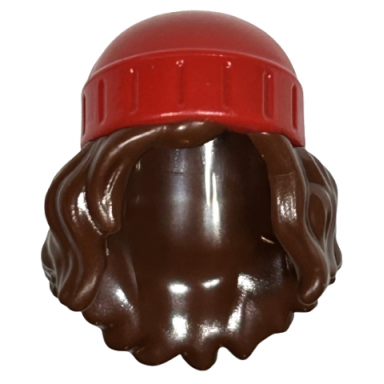 reddish brown mini doll hair combo hair with hat long wavy with molded red beanie pattern