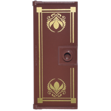 reddish brown door 1 x 3 x 6 with stud handle with gold border and arendelle crest flowers pattern