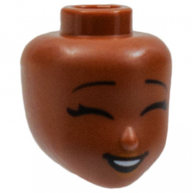 reddish brown mini doll head friends with black eyebrows closed eyes bright light orange lips and open mouth pattern