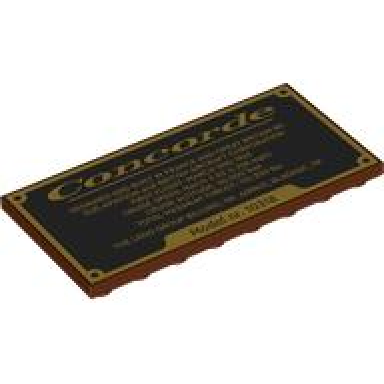 reddish brown tile modified 4 x 8 inverted with studs on edges with gold concorde details and border black model nr 10318 and background pattern