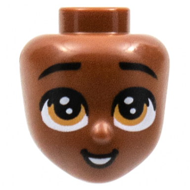 reddish brown mini doll head friends with black eyebrows large medium nougat eyes open mouth smile with teeth pattern
