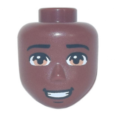 reddish brown mini doll head friends male large with black eyebrows medium nougat eyes chin dimple open mouth smile with teeth pattern