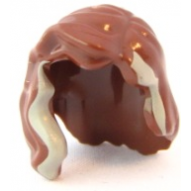 reddish brown minifigure hair female mid-length with part over right shoulder with tan highlights pattern