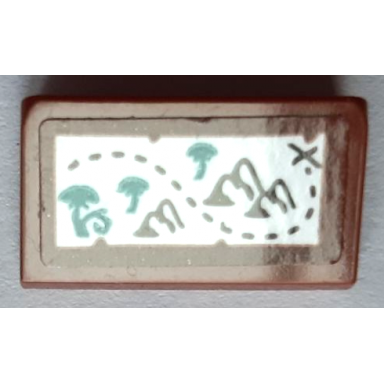 reddish brown slope 30 1 x 2 x 2 3 with map with mountains dotted line and dark turquoise trees pattern sticker - set 41195
