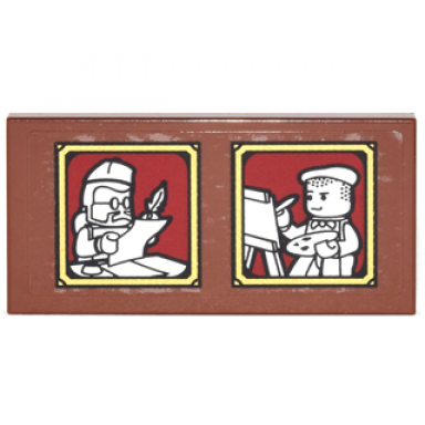reddish brown tile 2 x 4 with writer and painter pictures and gold frames pattern sticker - set 4840