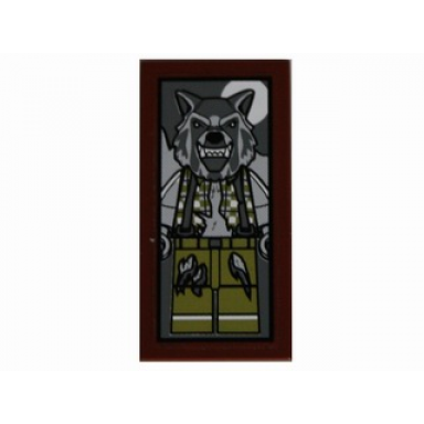 reddish brown tile 2 x 4 with werewolf portrait pattern sticker - set 10228