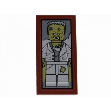 reddish brown tile 2 x 4 with monster portrait pattern sticker - set 10228