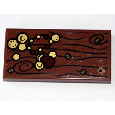 reddish brown tile 2 x 4 with wood grain 4 screws gold coins and jewel pattern sticker - set 79010