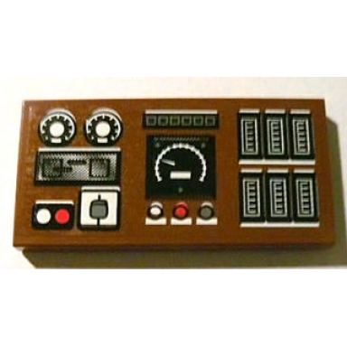 reddish brown tile 2 x 4 with train controls pattern sticker - set 10233